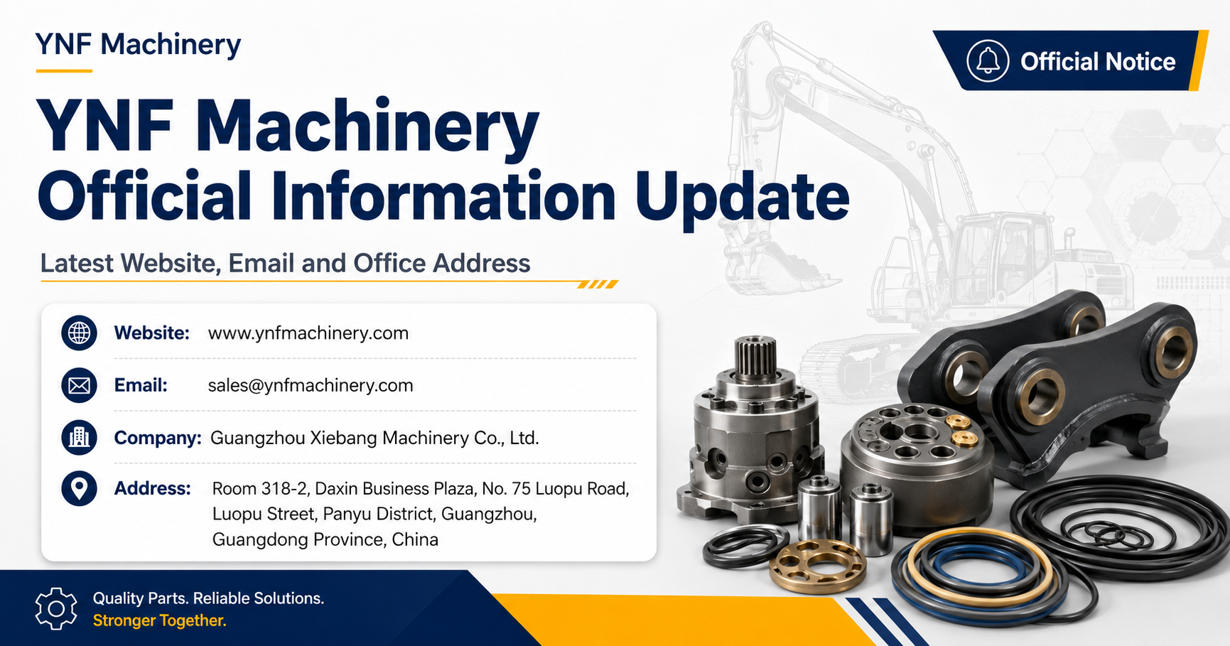 Latest company blogs about Excavator Parts Supplier Updated Official Information of YNF Machinery
